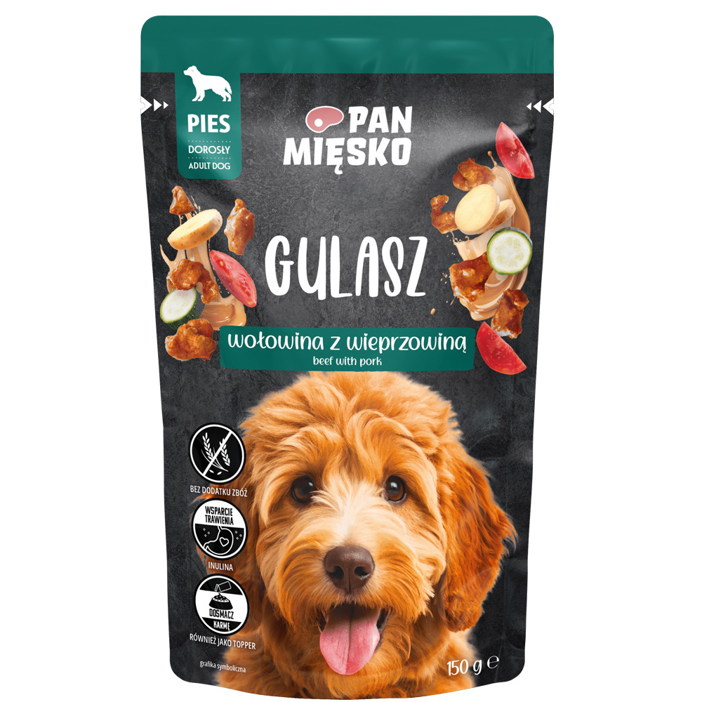 PAN MIĘSKO Gulasz Wołowina Wieprzowina 150g Karma Mokra dla Psów Dorosłych